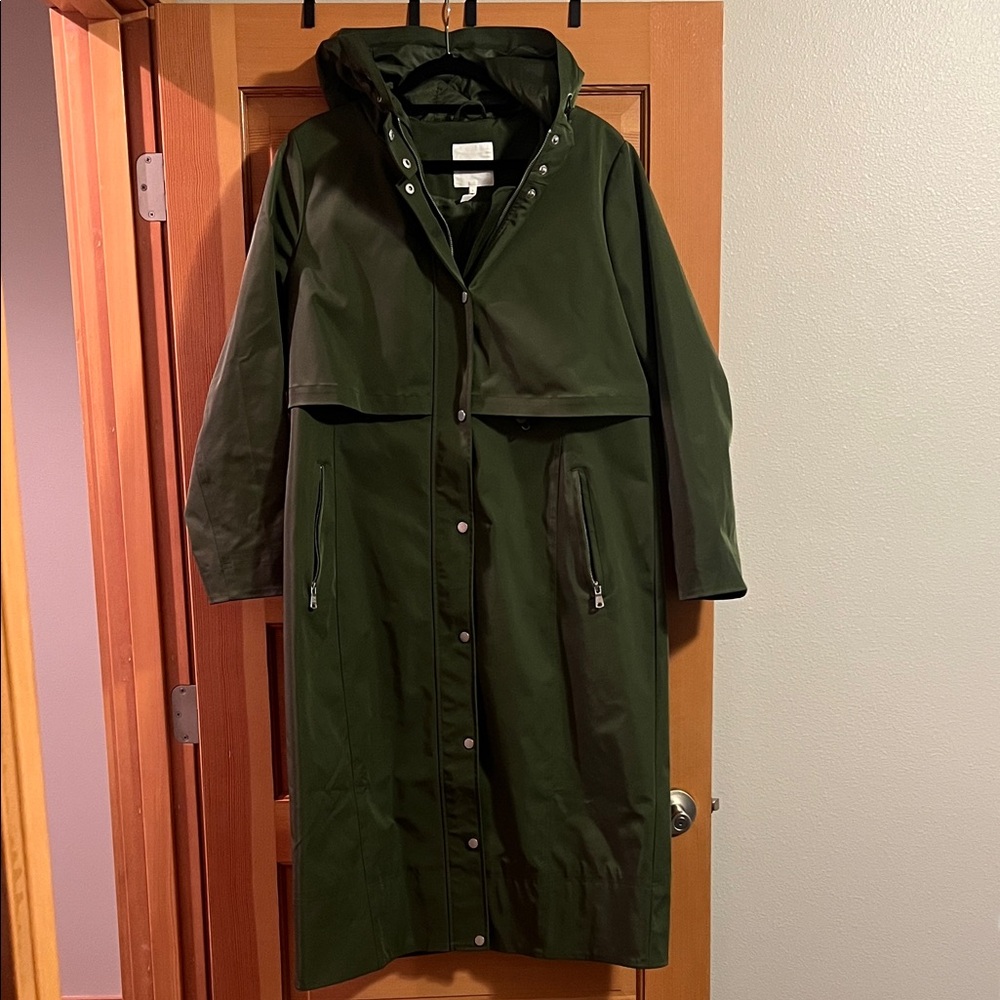 Avec Les Filles Dark Green Hooded Trench Coat